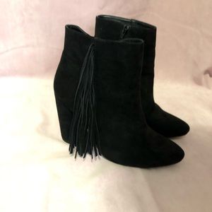 Black Fringe Faux Suede Booties